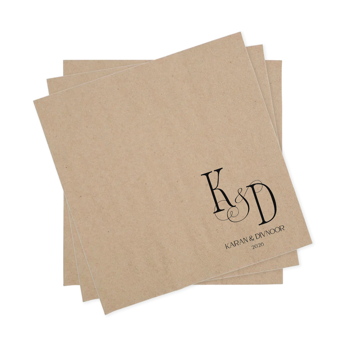 Custom Printed Lunch Napkins 300x300mm 1/4 Fold Brown Unbleached